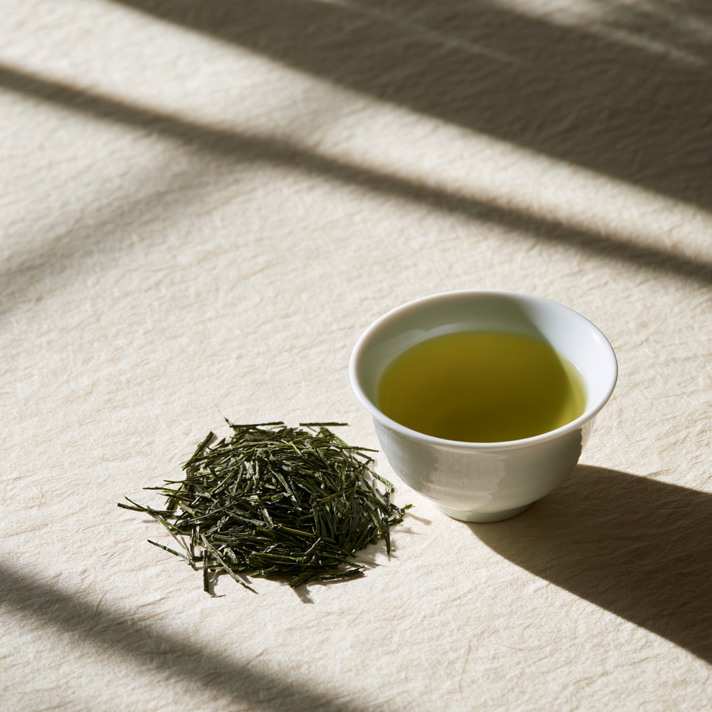 煎茶の茶葉と一杯