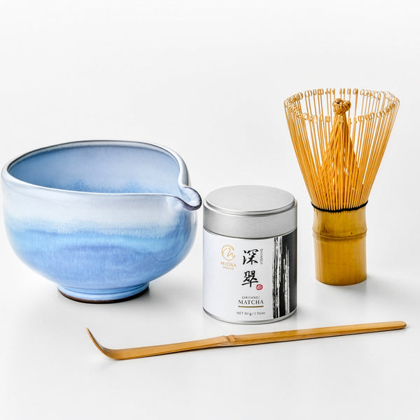 抹茶(有機栽培)＋抹茶椀(片口-長崎・波佐見焼) 4点セット